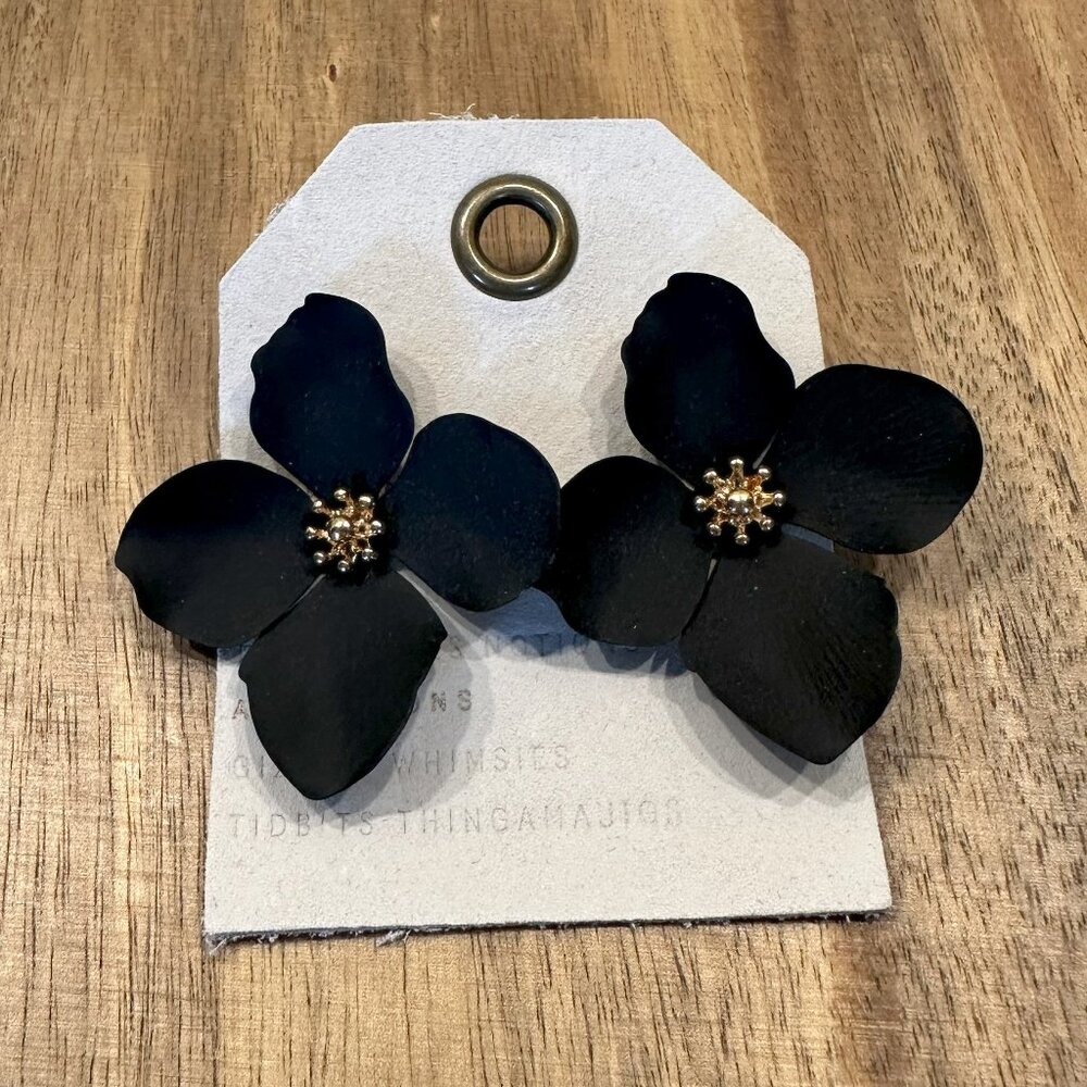 Anthropologie 'Garden Party' Earrings in Black with Gold Accent NWT - Picture 3 of 6